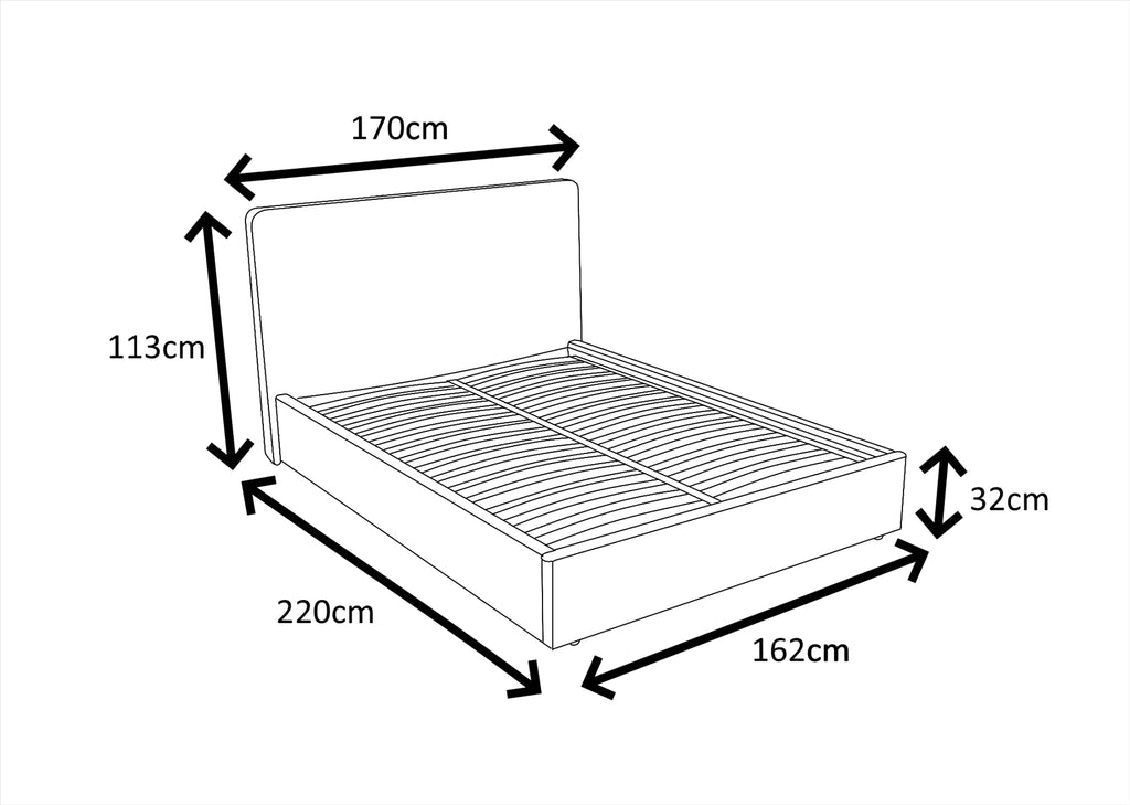 TEDDY BOUCLE 5FT King Grey Ottoman Storage Bed Gas Lift Up - (L) 220cm x (W) 170cm (H) 113cm with Bonnell Spring Mattress