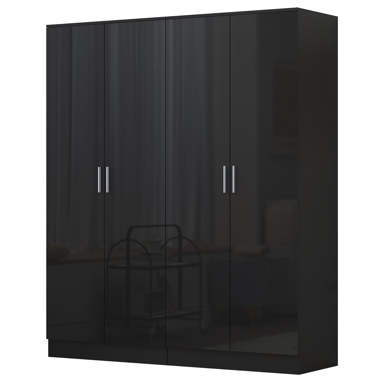 Reflect 2x 2 Door Plain Wardrobe Bundle - Black Gloss & Black Oak - Hanging Rails & Shelves - Modern Sleek Design