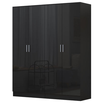 Reflect 2x 2 Door Plain Wardrobe Bundle - Black Gloss & Black Oak - Hanging Rails & Shelves - Modern Sleek Design