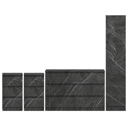ZITA Grey Marble Effect 4pc Bedroom Set - 1-Door Wardrobe, Wide Chest & 2 Bedside Tables, Contemporary Bedroom Storage Solution