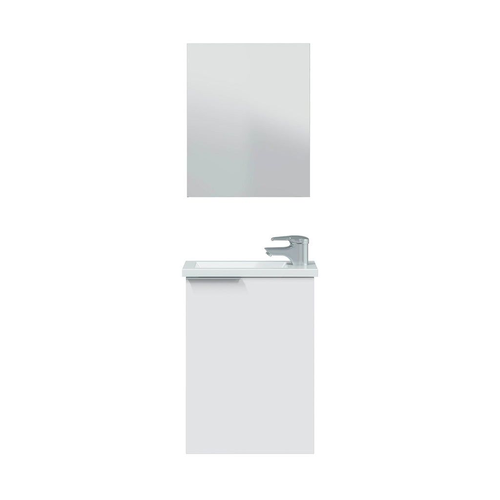Gloss White 40cm Bathroom Vanity Unit with Sink and Mirror- Compact Basin Cabinet for Small Bathrooms.
