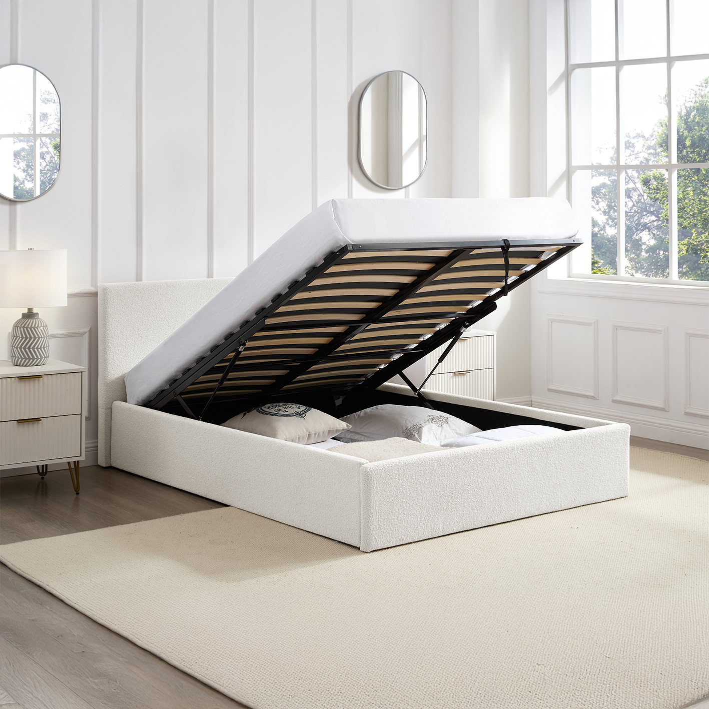 TEDDY 4FT Small Double Boucle Ottoman Storage Bed - 2 Colour + Mattress Option
