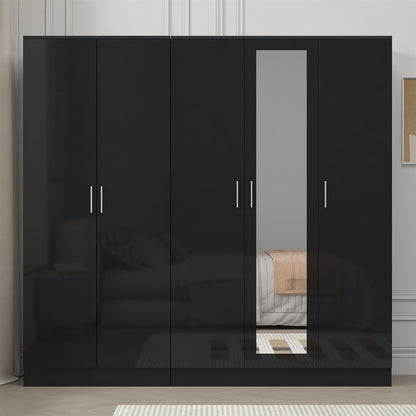 Reflect 2pc Wardrobe Bundle - 3 Door Mirror + 2 Door Plain - Black Gloss & Black Oak