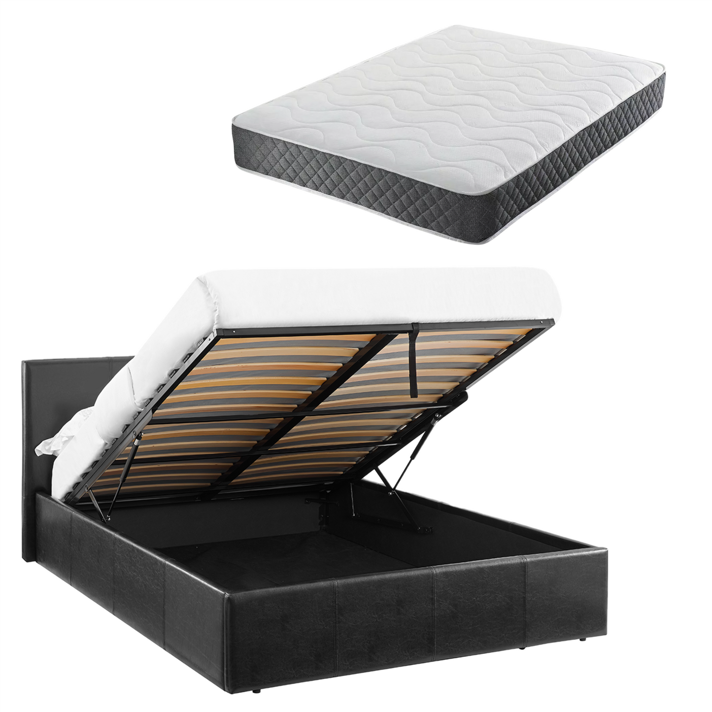 LUNA Faux Leather Ottoman Storage Bedframe in Black 4 Size + Mattress Options
