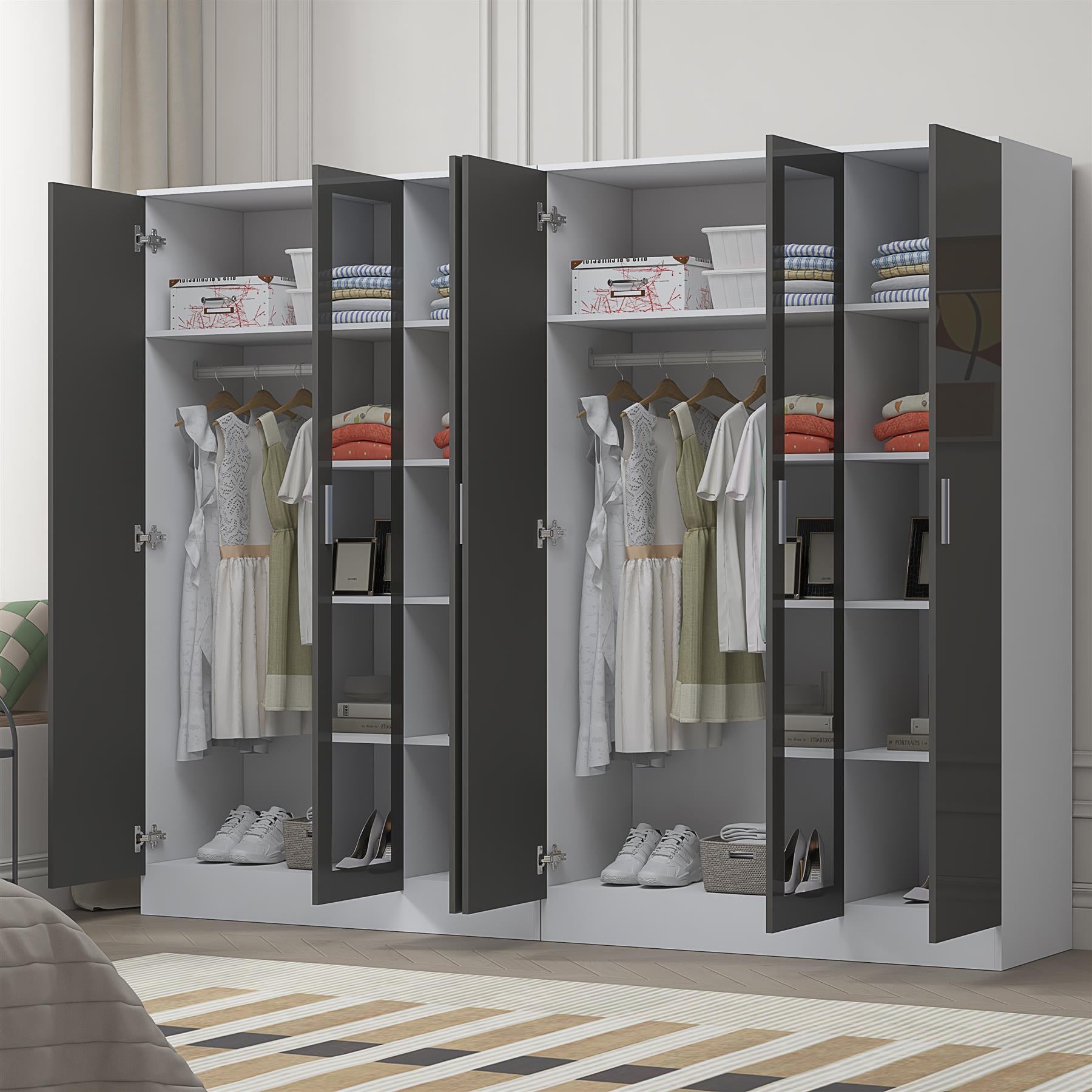 Reflect 2pc Wardrobe Bundle - 3 Door Mirror + 3 Door Mirror - Grey Gloss & Matt White