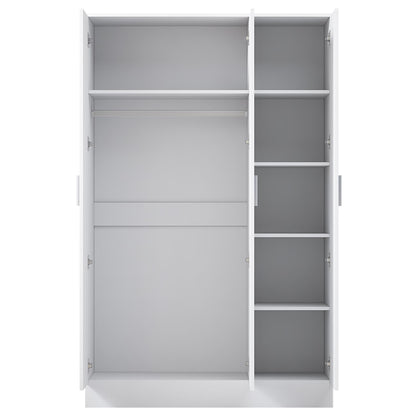 Reflect 3 Door Plain Wardrobe - White Gloss & Matt White - Hanging Rail & 4 Shelves - Modern Design