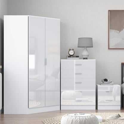 REFLECT Gloss 3pc Set - 2 Door Corner Wardrobe + 5 Draw Chest + Bedside