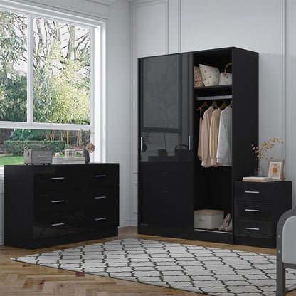 REFLECT Gloss 3pc Set - 2 Door Sliding Wardrobe + Wide Chest + Tall Bedside