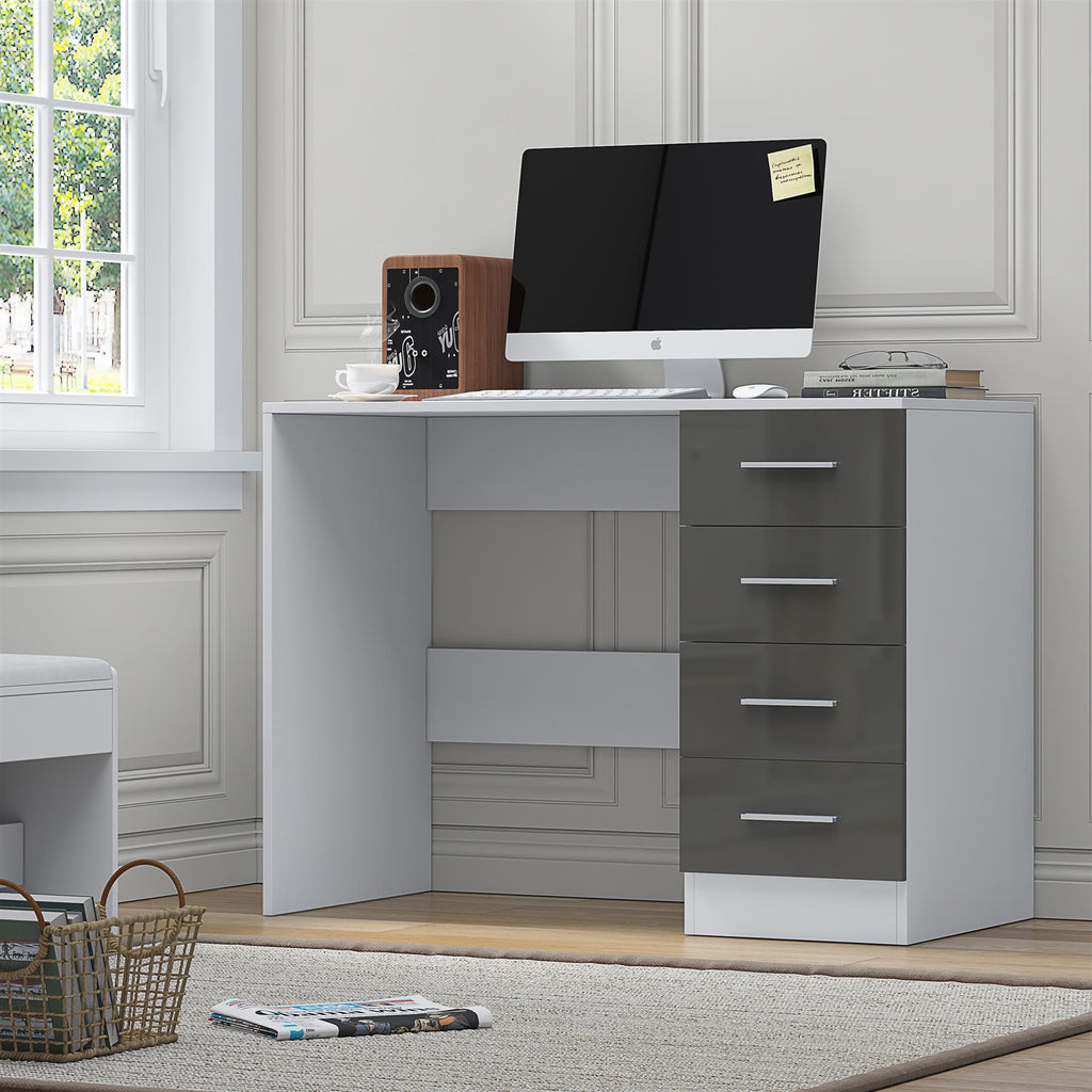 REFLECT High Gloss Bedroom Furniture Wardrobe Chest Bedside Desk in Grey/White