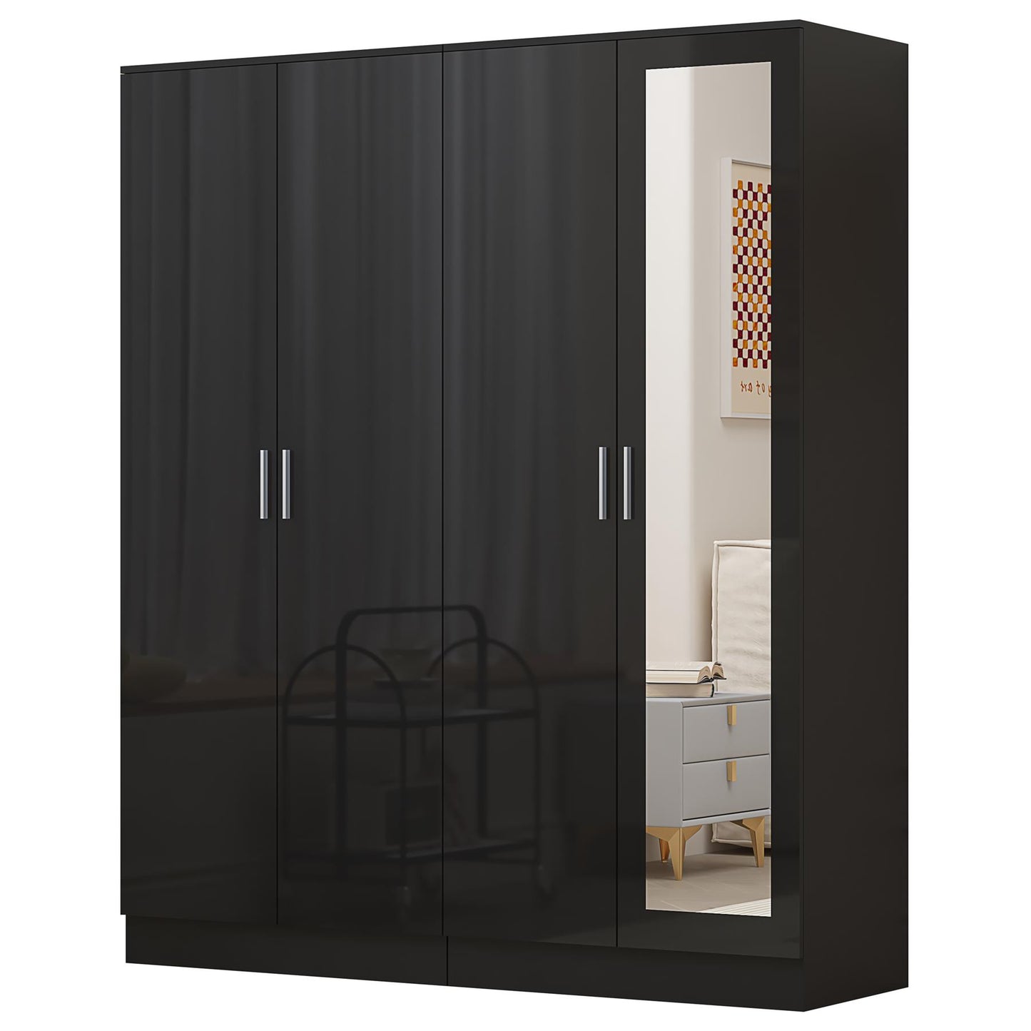 Reflect 2pc Wardrobe Bundle - 2 Door Mirror + 2 Door Plain - Black Gloss & Black Oak
