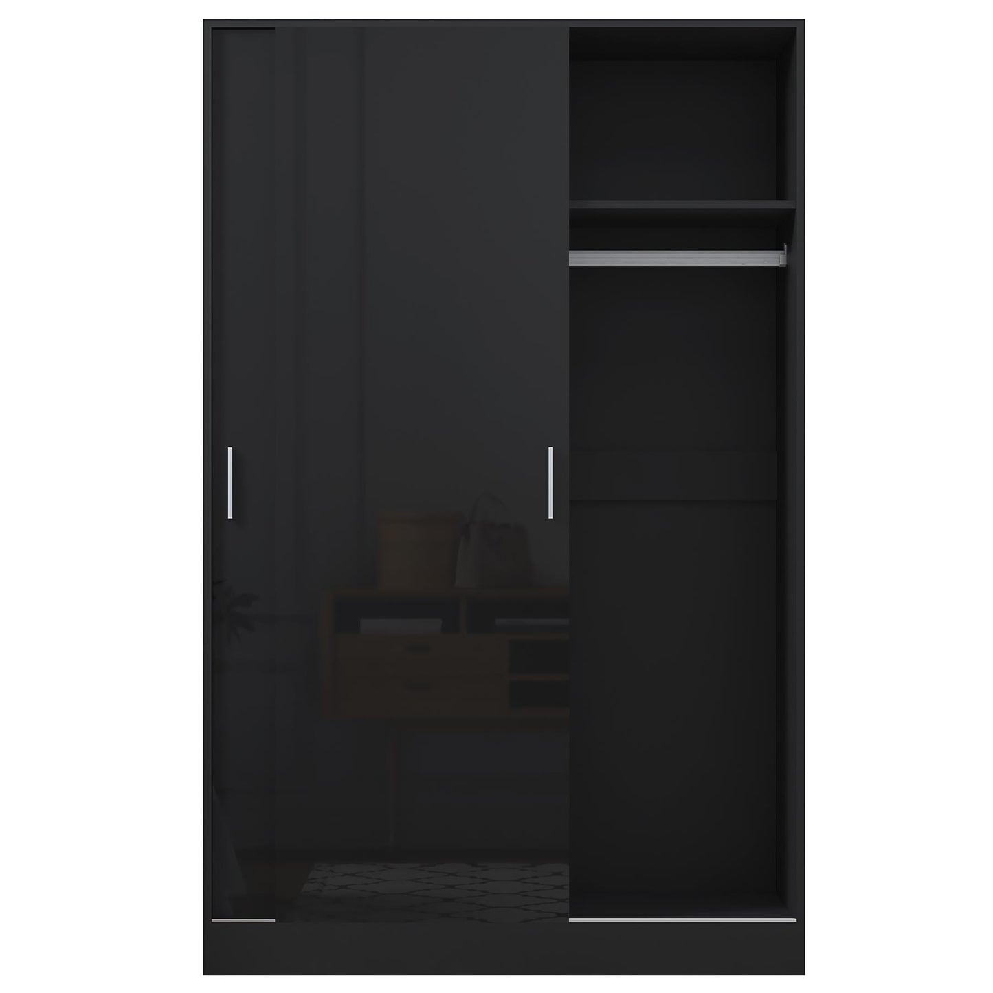 Reflect 2 Door Sliding Wardrobe - Black Gloss & Black Oak - Hanging Rails & Shelves - Modern Design