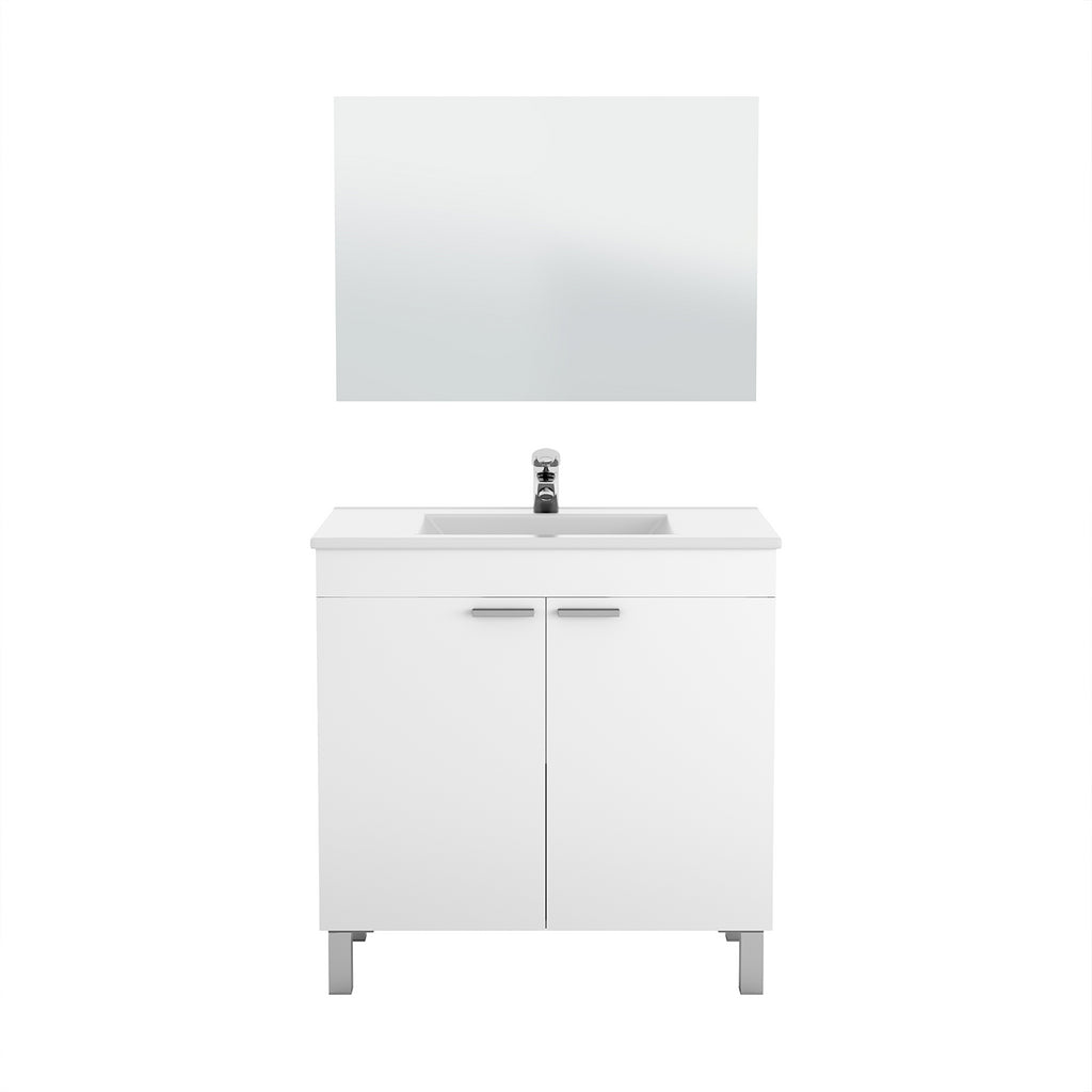 BALTIC 80cm Wide White Sink Unit 2 Door Under Basin Cabinet with Mirror