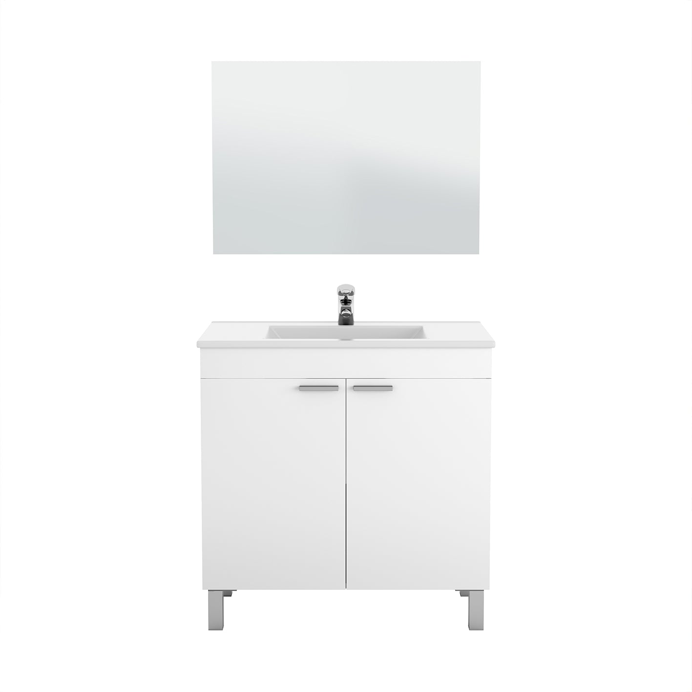 BALTIC 80cm Wide White Sink Unit 2 Door Under Basin Cabinet with Mirror