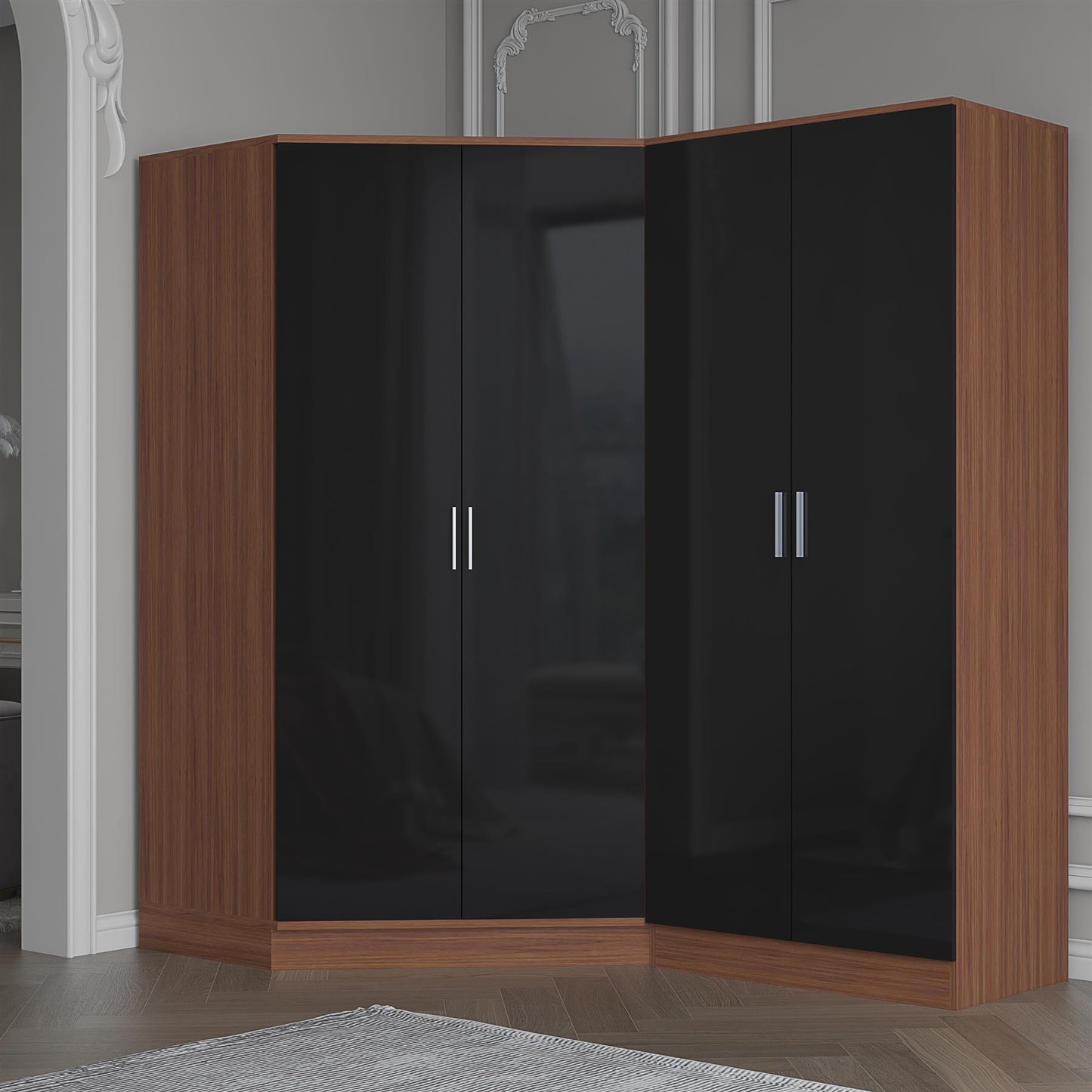 REFLECT Gloss 4 Door Wardrobe Bundle Inc 2 Door Corner + 2 Door Bedroom Set