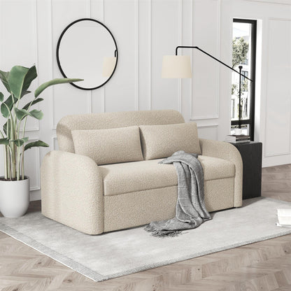 NOMA 2-Seater Boucle Pull Out Sofa Bed with Matching Cushions - Beige