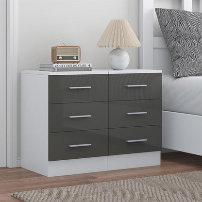 Reflect 3 Drawer Bedside Bundle (2x) - Grey Gloss & Matt White - Modern Bedside
