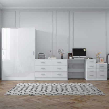 REFLECT Gloss 4pc Set - 2 Door Sliding Wardrobe + Wide Chest + Bedside + Desk