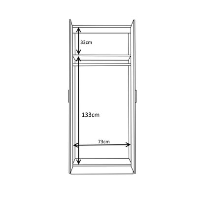 Reflect 2 Door Mirrored Wardrobe - Black Gloss & Black Oak - Hanging Rails & Shelves - Modern Sleek Design