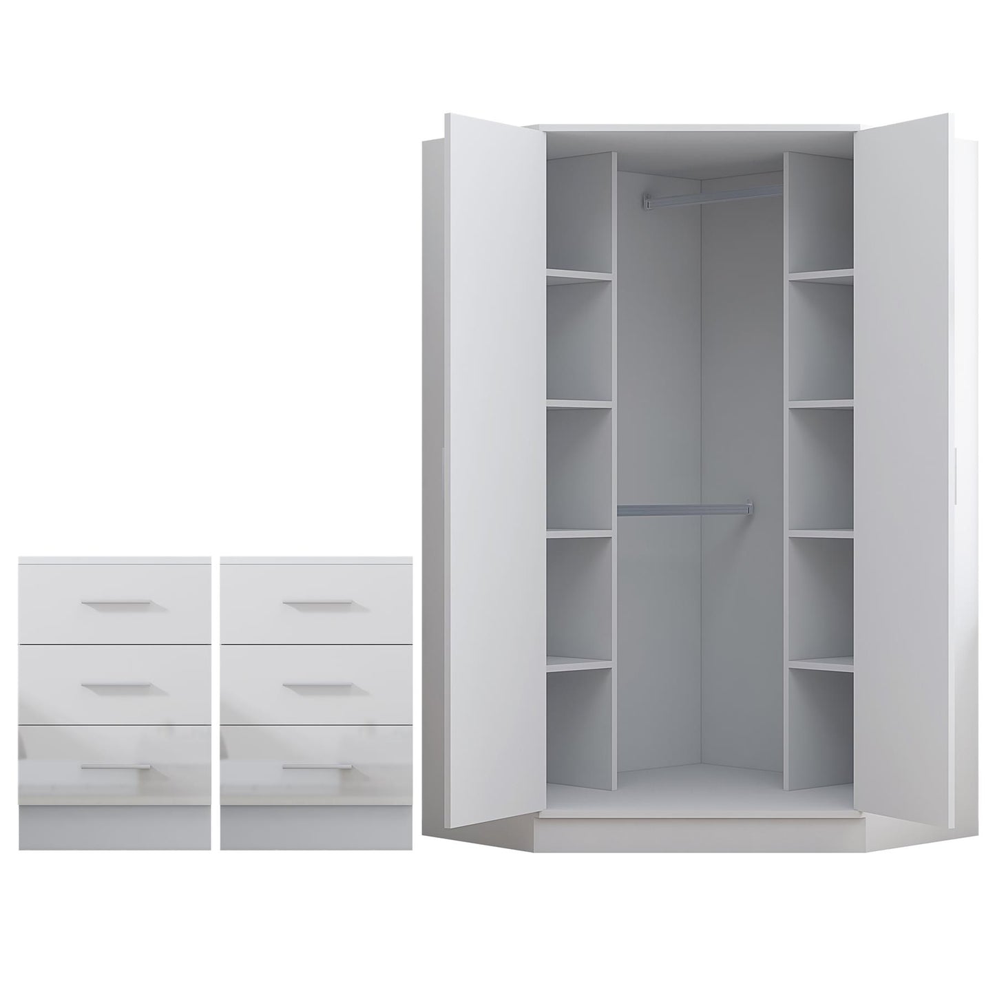 REFLECT 3pc Bedroom Set - 2 Door Corner + 2x Bedsides - 4 Colour Options