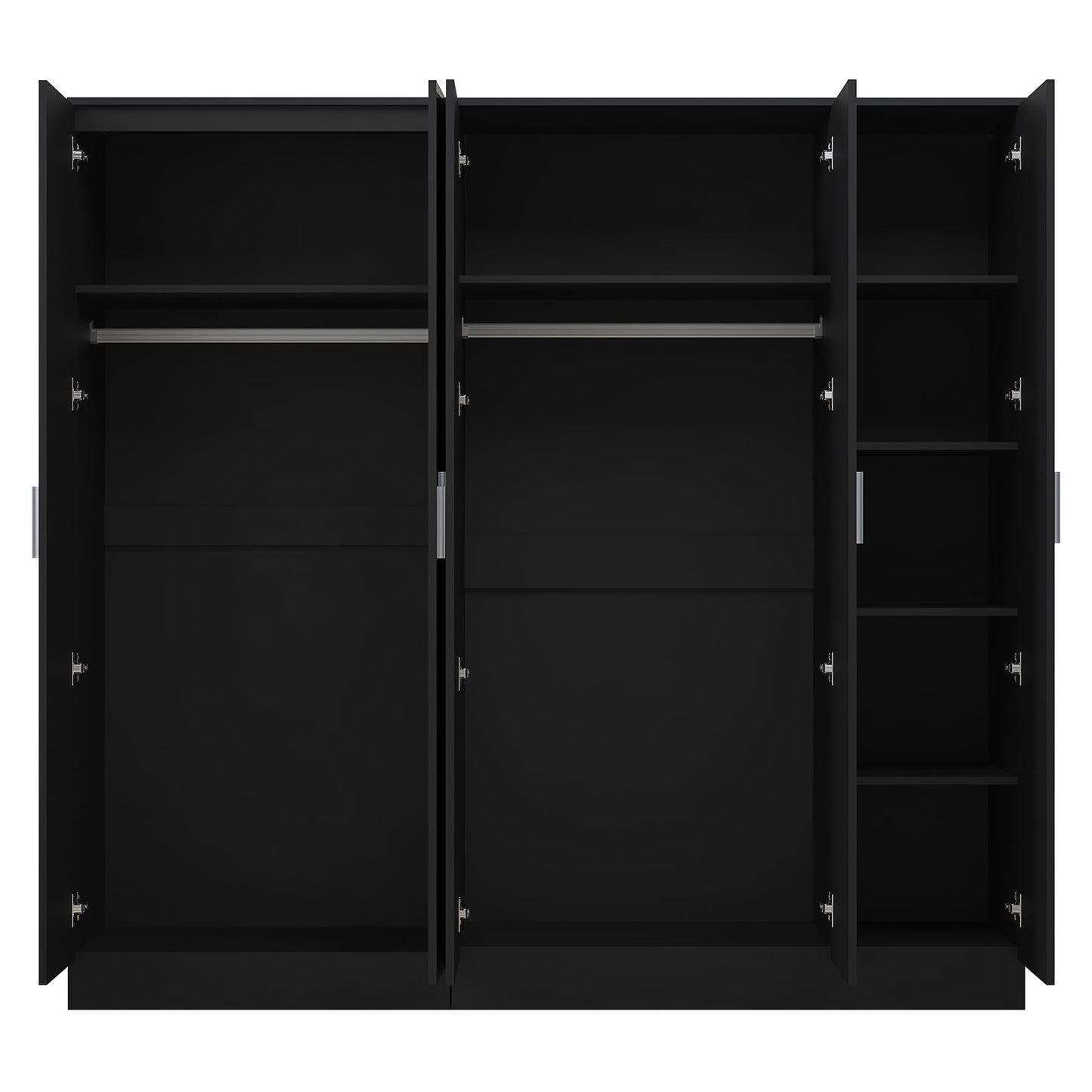 Reflect 2pc Wardrobe Bundle - 3 Door Plain + 2 Door Plain - Black Gloss & Black Oak