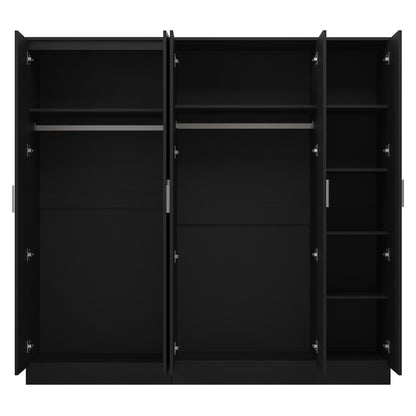 Reflect 2pc Wardrobe Bundle - 3 Door Plain + 2 Door Plain - Black Gloss & Black Oak