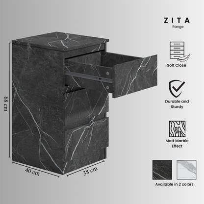 ZITA Grey Marble Effect 3 Piece Set - 2 Door Wardrobe, 5 Drawer Chest & 3 Drawer Bedside, Stylish Bedroom Storage