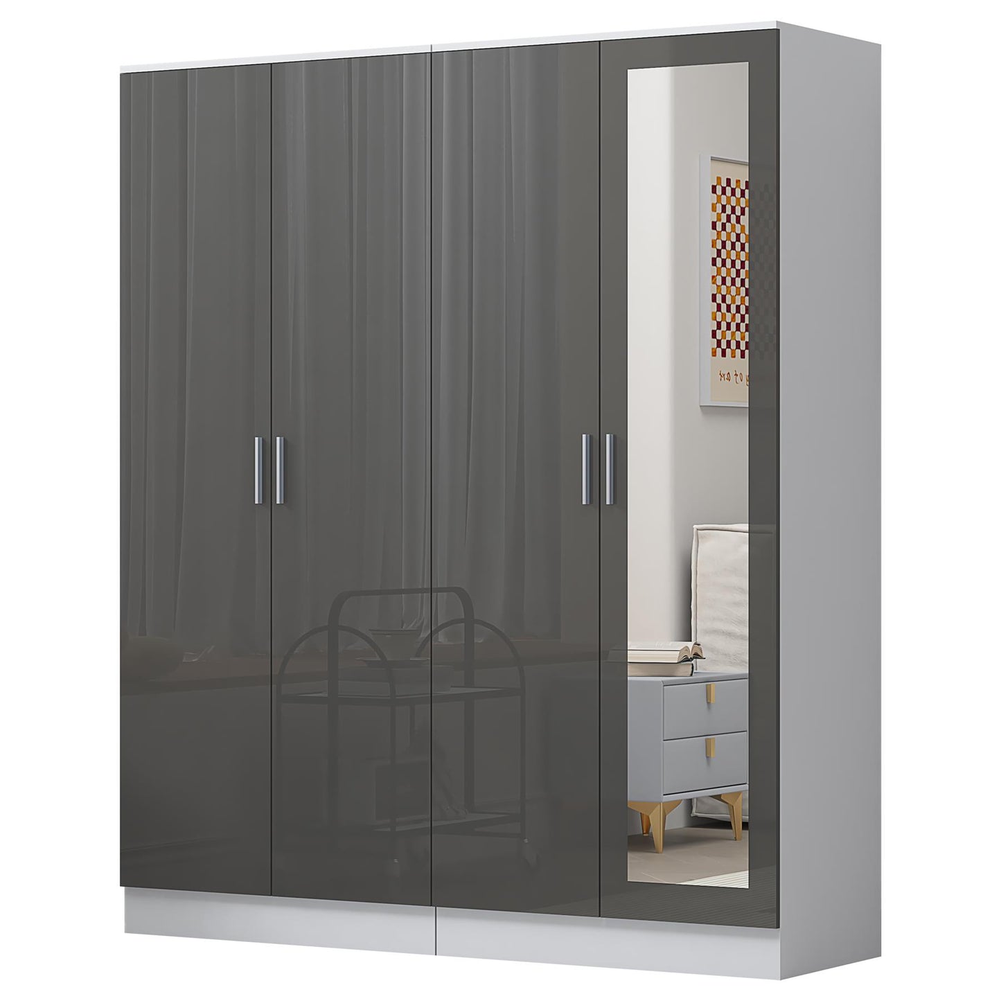 Reflect 2pc Wardrobe Bundle - 2 Door Mirror + 2 Door Plain - Grey Gloss & Matt White
