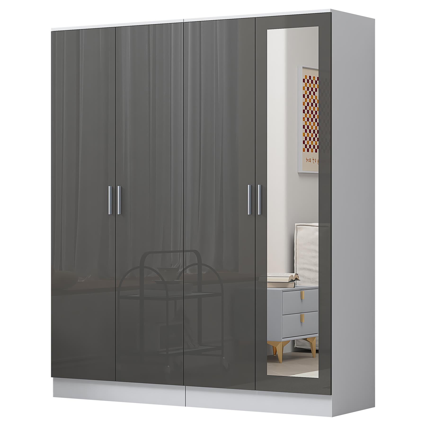 REFLECT Gloss 2pc Wardrobe Bundle - 2 Door Mirror + 2 Door Plain - 4 Colours