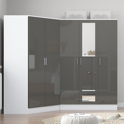 Reflect 2pc Wardrobe Bundle - 2 Door Corner + 3 Door Mirror - Grey Gloss & Matt White