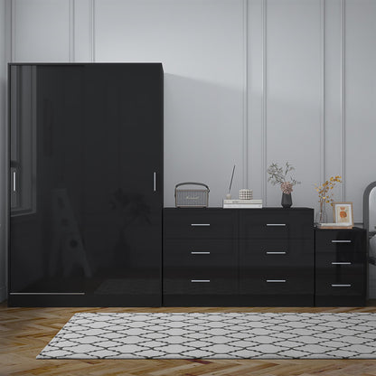 REFLECT Gloss 3pc Set - 2 Door Sliding Wardrobe + Wide Chest + Tall Bedside
