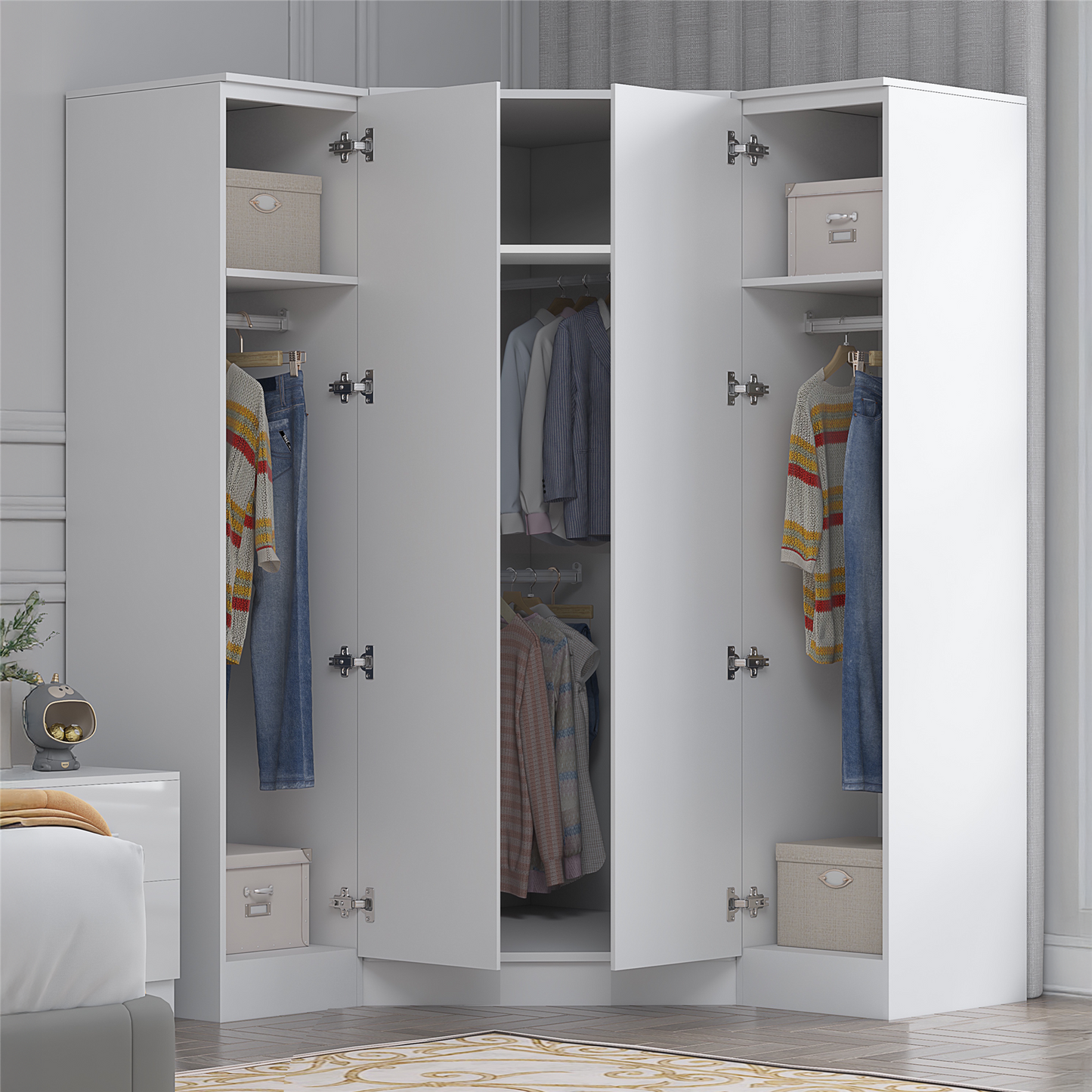 REFLECT 1dr Corner Bedroom Furniture Bundles Chest, Bedsides, Desks - 4 Colours