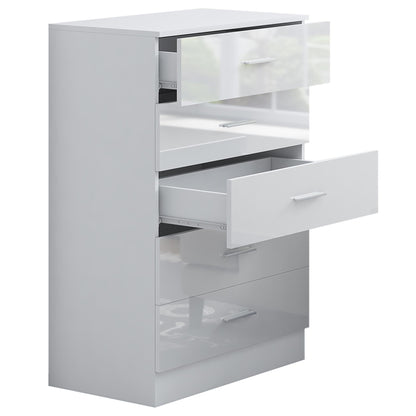Reflect 5 Drawer Chest - White Gloss & Matt White - Modern Vertical Bedroom Storage Unit