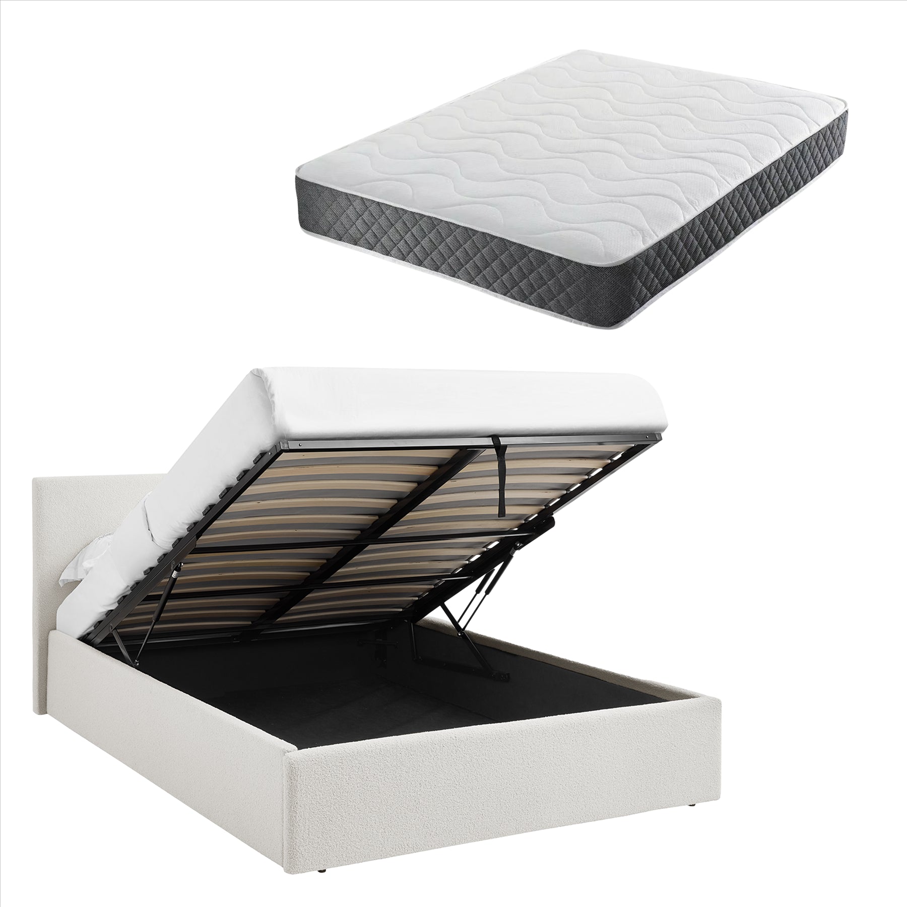 TEDDY 4FT Small Double Boucle Ottoman Storage Bed - 2 Colour + Mattress Option