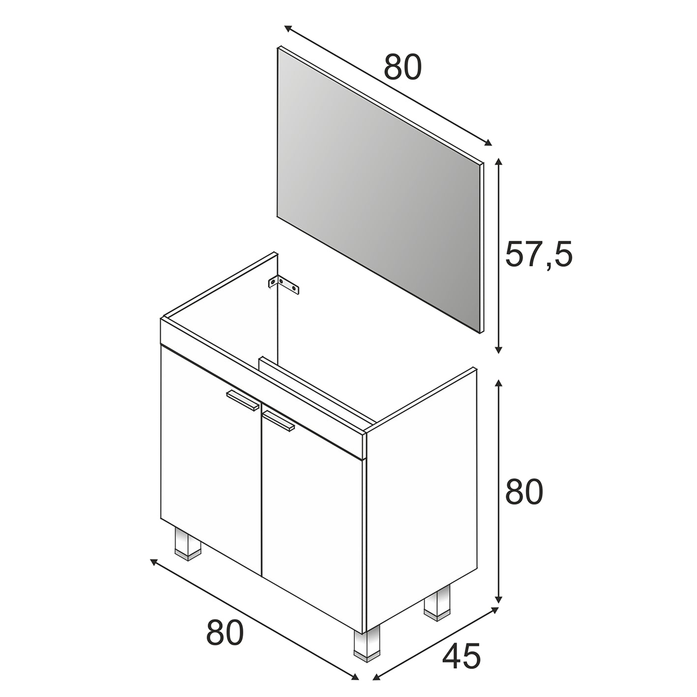 BALTIC 80cm Wide White Sink Unit 2 Door Under Basin Cabinet with Mirror