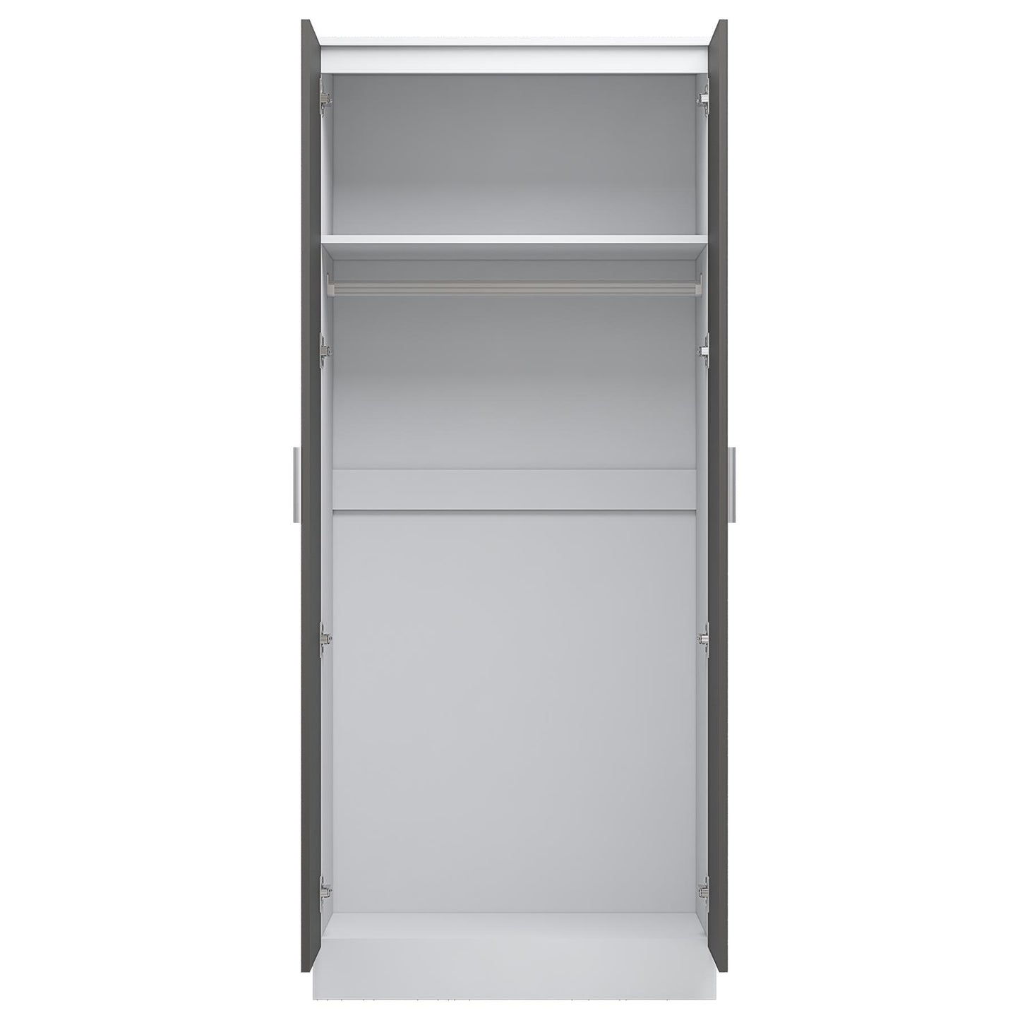 Reflect 2 Door Plain Wardrobe - Grey Gloss & Matt White - Hanging Rails & Shelves - Modern Sleek Design
