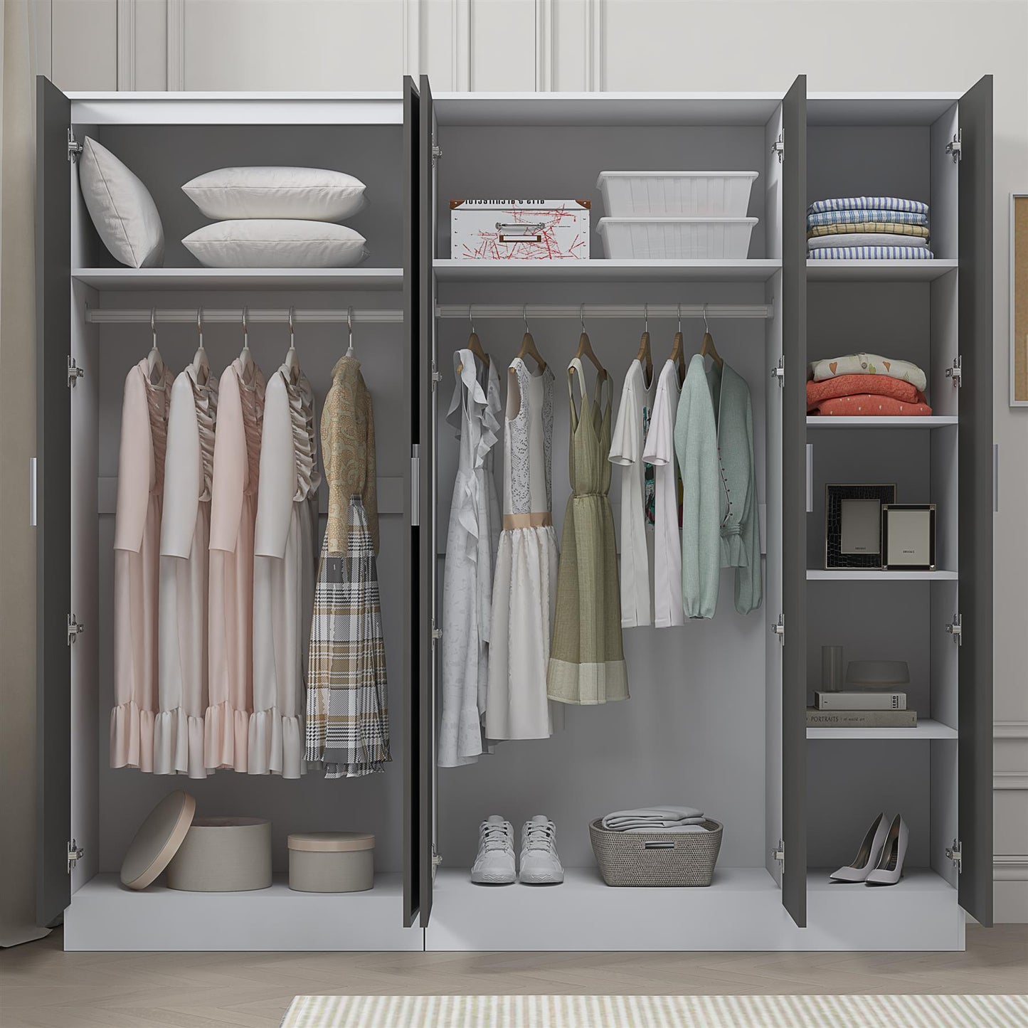 REFLECT 2pc Wardrobe Bundle - 3 Door Mirror + 2 Door Plain - 4 Colour Options