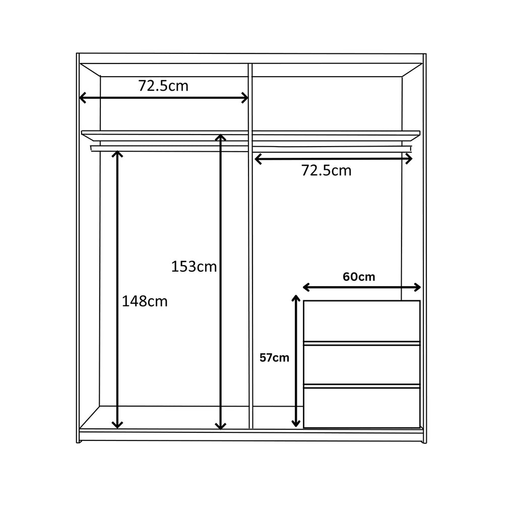 ARM Wardrobe Storage Set 2 Door Sliding White Wardrobe + ARC Internal Unit