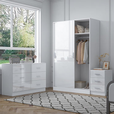 REFLECT Gloss 3pc Set - 2 Door Sliding Wardrobe + Wide Chest + Tall Bedside
