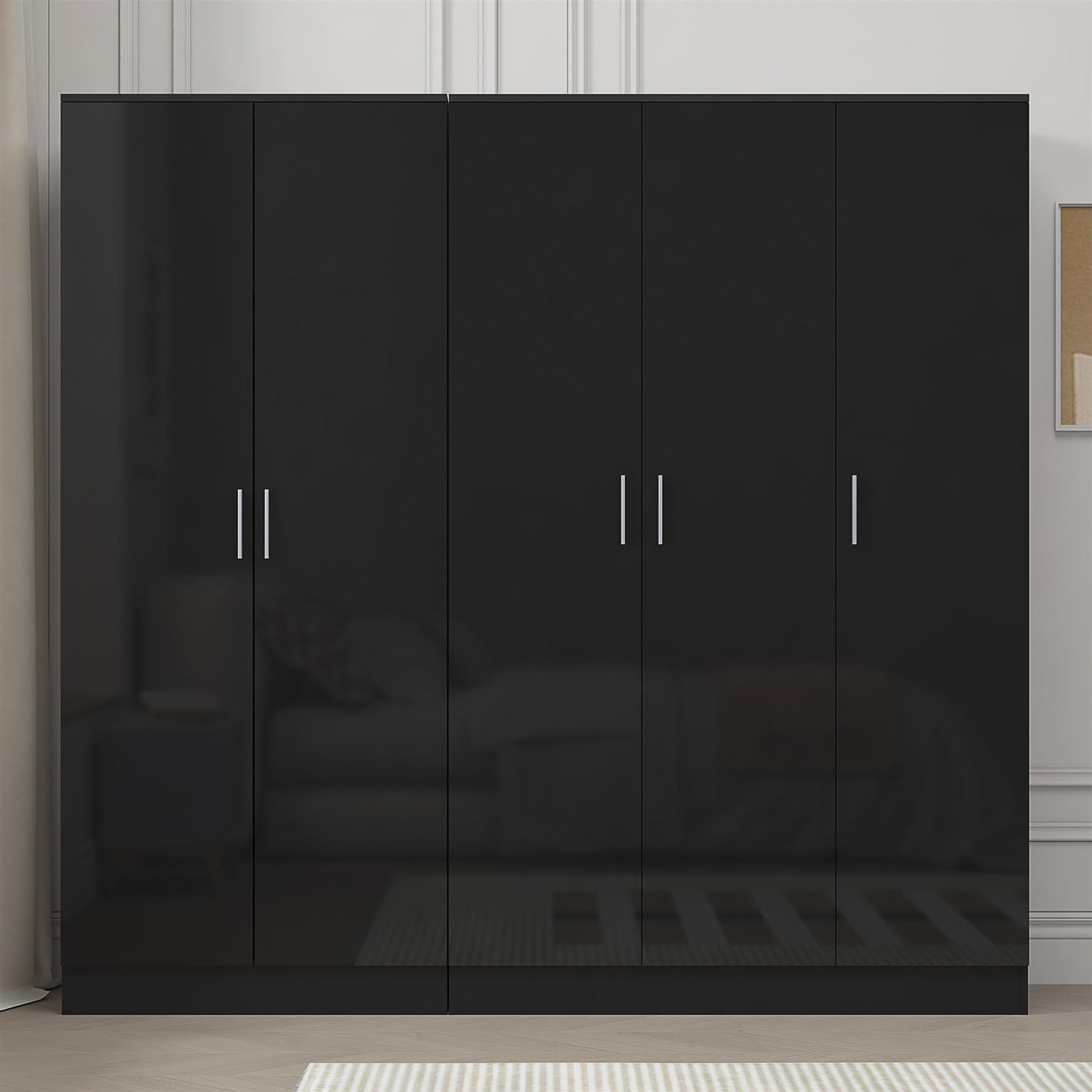 Reflect 2pc Wardrobe Bundle - 3 Door Plain + 2 Door Plain - Black Gloss & Black Oak