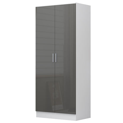Reflect 2 Door Plain Wardrobe, 5 Drawer Chest, 2 Drawer Bedside - Grey Gloss & Matt White - Modern Bedroom Furniture Set