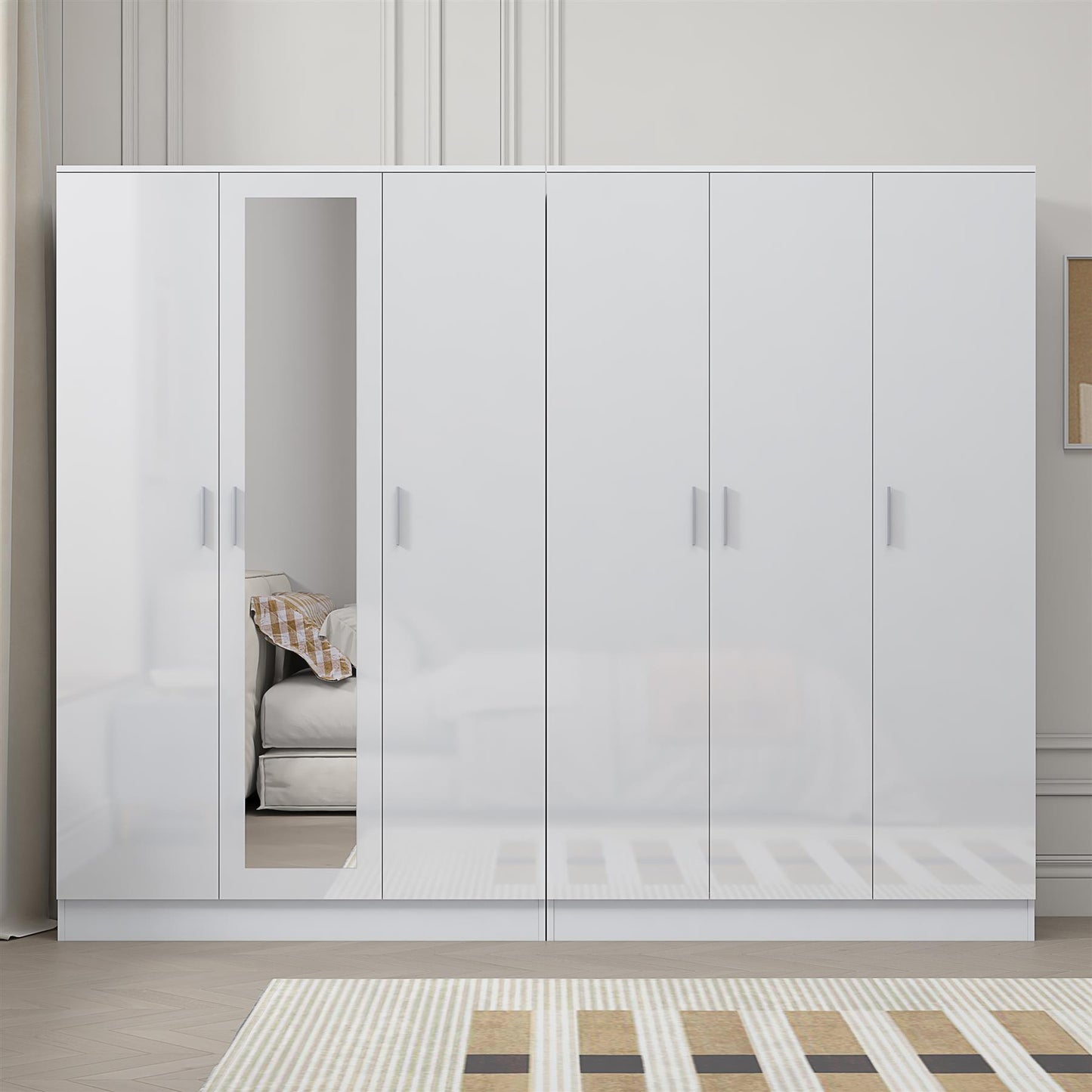 Reflect 2pc Wardrobe Bundle - 3 Door Mirror + 3 Door Plain - White Gloss & Matt White