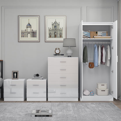 REFLECT Gloss 4pc Set - 2 Door Mirrored Wardrobe + 5 Draw Chest + 2 Bedsides