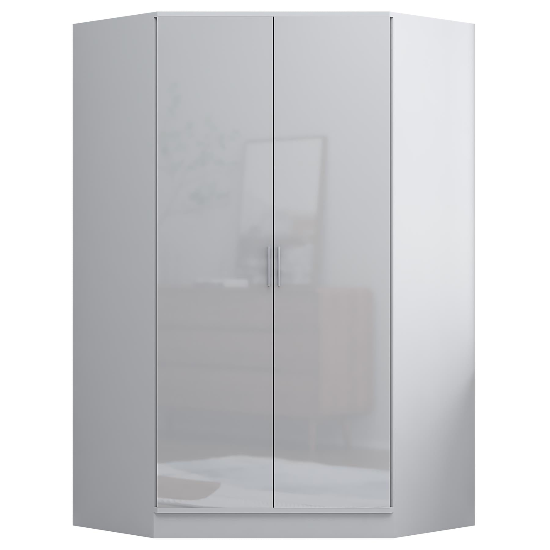 Reflect 3pc Wardrobe Bundle - 2 Door Corner + 2x 1 Door Plain - White Gloss & Matt White