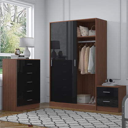 REFLECT Gloss 3pc Set - 2 Door Sliding Wardrobe + 5 Draw Chest + Bedside