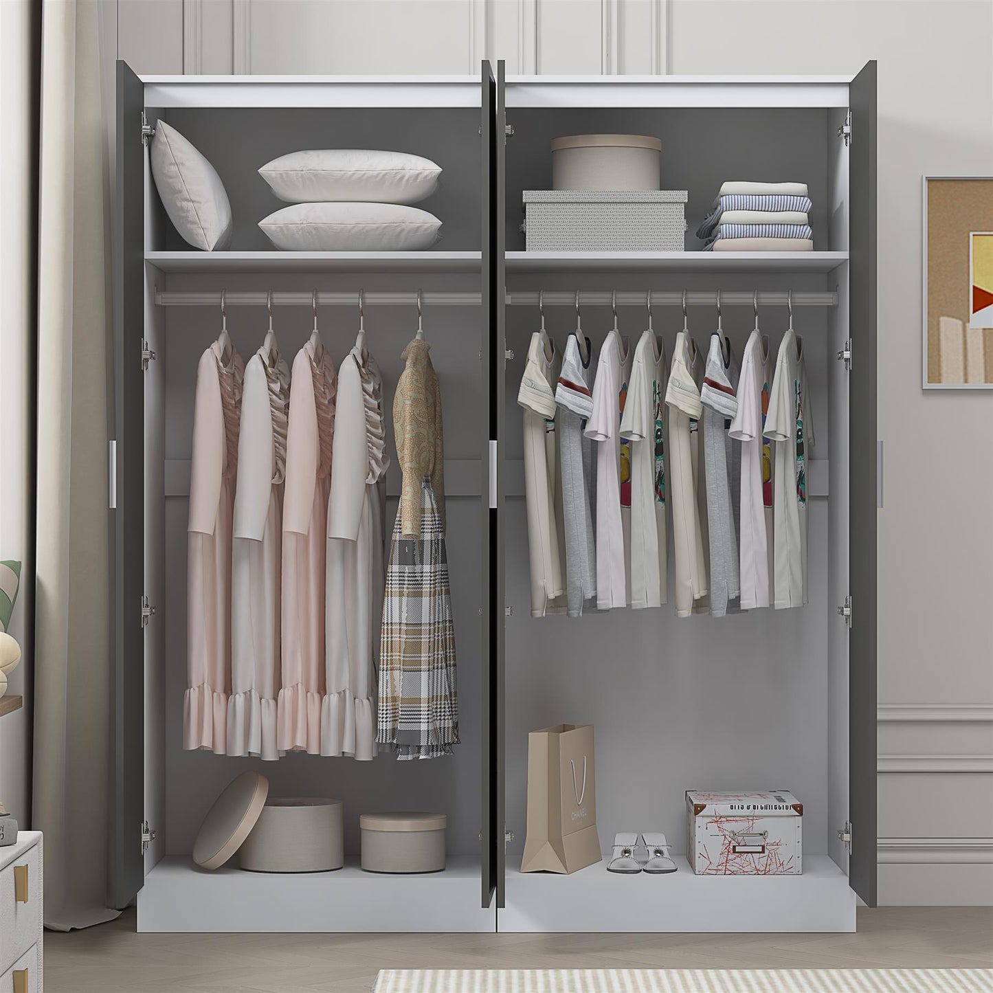 Reflect 2pc Wardrobe Bundle - 2 Door Mirror + 2 Door Plain - Grey Gloss & Matt White