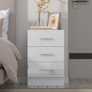 Reflect 3 Drawer Bedside - White Gloss & Matt White - Modern Nightstand for Bedroom Storage
