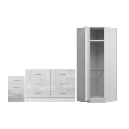 REFLECT 1dr Corner Bedroom Furniture Bundles Chest, Bedsides, Desks - 4 Colours