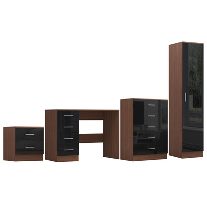 REFLECT Gloss 4pc Bedroom Set - 1 Door Wardrobe + 5 Draw Chest + Bedside + Desk