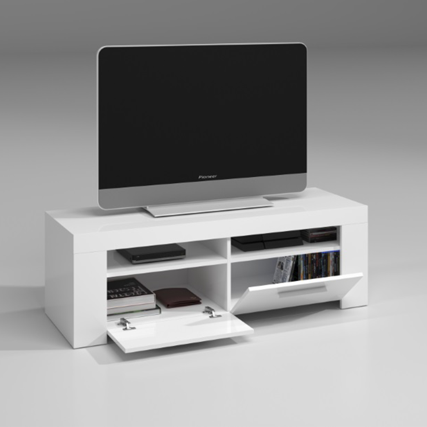 AMBIT White Dual Zone Under TV Unit - Modern Media Entertainment Cabinet