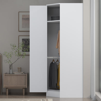 Reflect 1 Door Corner Wardrobe - White Gloss & Matt White - 2 Hanging Rails & 1 Shelf - Modern Design